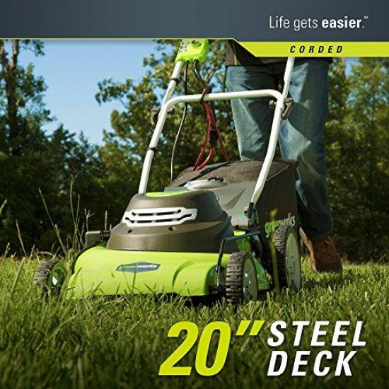 Greenworks 20-Inch 3-in-1 12 Amp Electric Corded Lawn Mower 25022