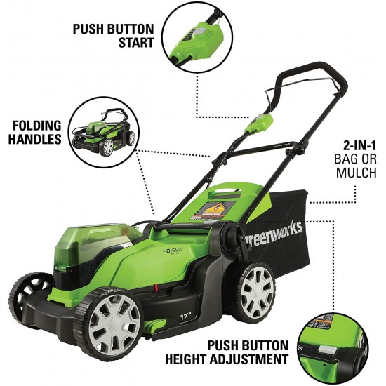 Greenworks MO48B2210 Lawn Mower, 17-Inch, Green