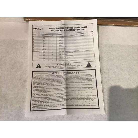 NOS TORO WHEEL HORSE LAWN MOWER SUNSHADE 260 266 316 418 518 520 520H TRACTOR