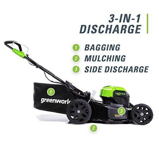 Greenworks 20-Inch 40V 3-in-1 Cordless Lawn Mower with Smart Cut Technology, 4.0