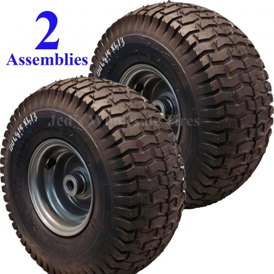 2) 15x6.00-6 15x600-6 15/6.00-6 15/600-6 Lawn Mower Tire Rim Wheel Assembly P34