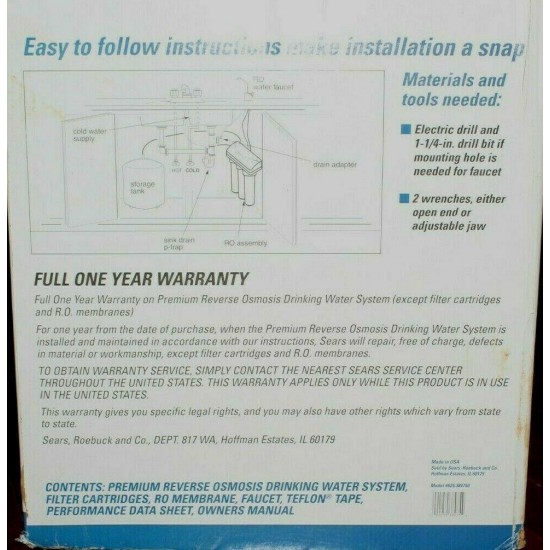 Kenmore UltraFilter 500 Reverse Osmosis Water Filtration System - New Open