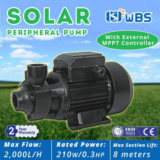 DC Solar Water Above-Ground Vortex Pump Surface Irrigation Farm Garden 210W 24V
