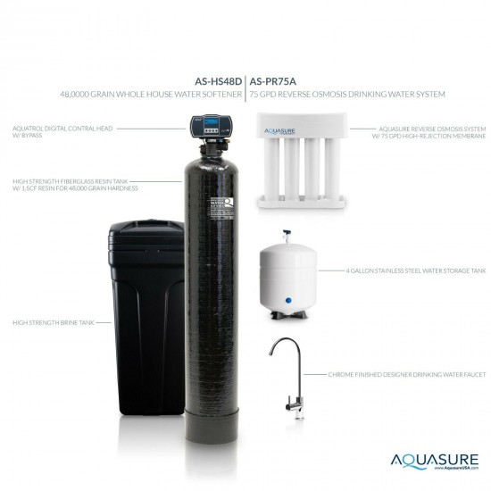 Aquasure Water Softener 48,000 Grain / Reverse Osmosis System - 75 GPD Bundle