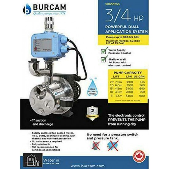 Bur-Cam 506532SS Water Pressure Booster Pump, Port