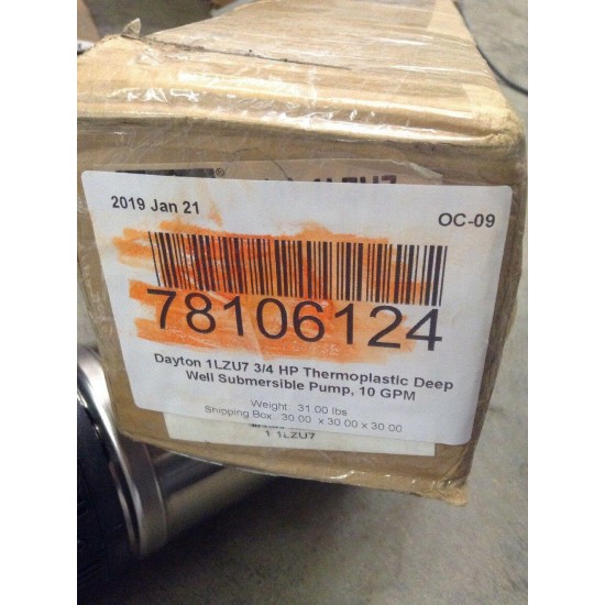 Pump,Deep Well,2 Wire,10GPM, 3/4HP, 230V DAYTON 1LZU7