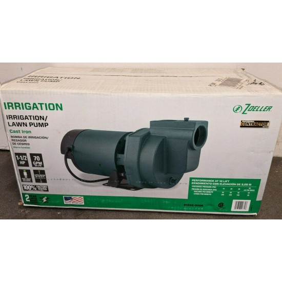 New Zoeller 1332-0006 Irrigation/Lawn Sprinkler Pump Cast Iron 1.5HP 70GPM