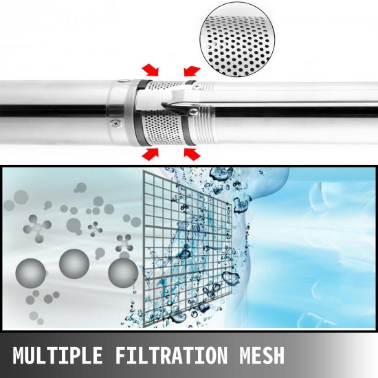 Submersible Well Pump 630FT 42GPM 230V 3HP Deep Stainless Steel Water Pump
