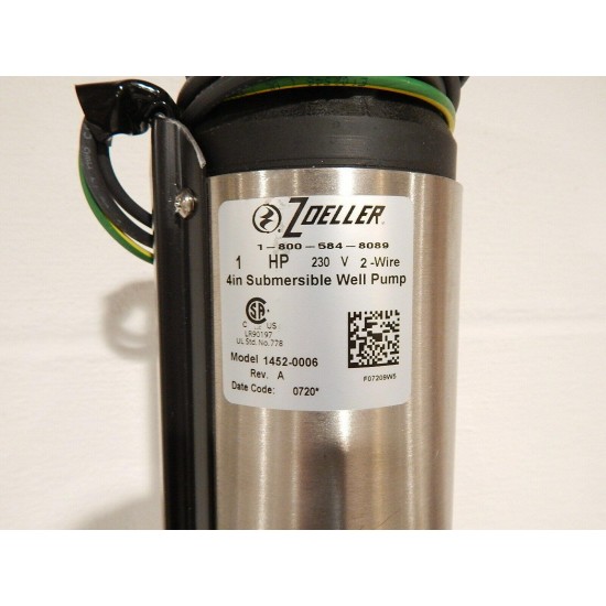 NEW ZOELLER USA 1452-0006 1HP 230V 12 GPM STAINLESS STEEL SUBMERSIBLE WELL PUMP