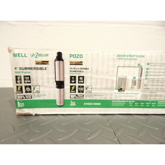 NEW ZOELLER USA 1452-0006 1HP 230V 12 GPM STAINLESS STEEL SUBMERSIBLE WELL PUMP