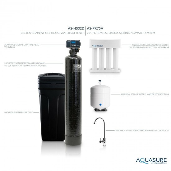Aquasure Water Softener 32,000 Grain / Reverse Osmosis System - 75 GPD Bundle