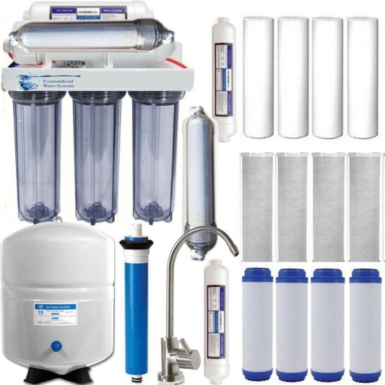 Alkaline Reverse Osmosis Bundle 100GPD Bulk Filters 3 year Supply Brushed Nickel