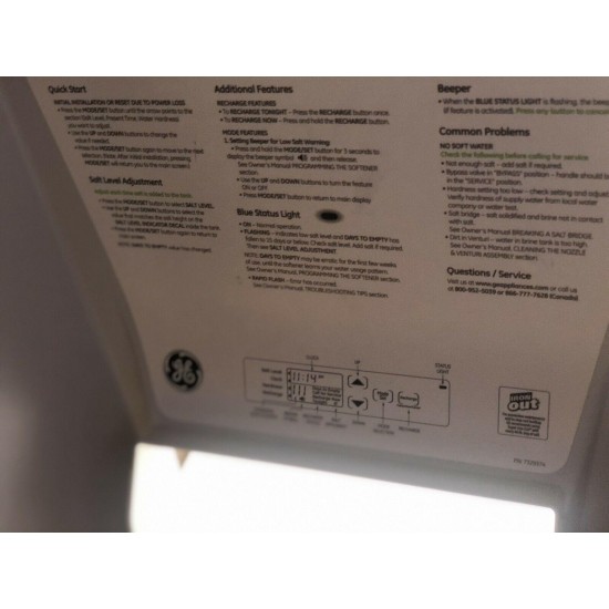 GE 30,000 Grain Water Softener GXSF30V SmartSoft Technology Uses 20% Less Water