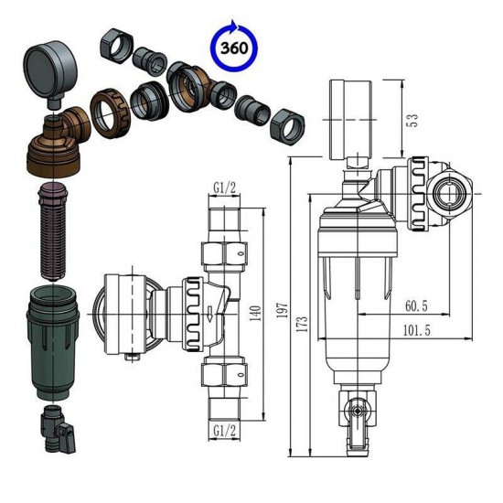 10X(FD185 Pre-Filter Spin Down Type Reusable. Mesh- Stainless Steel 90M.