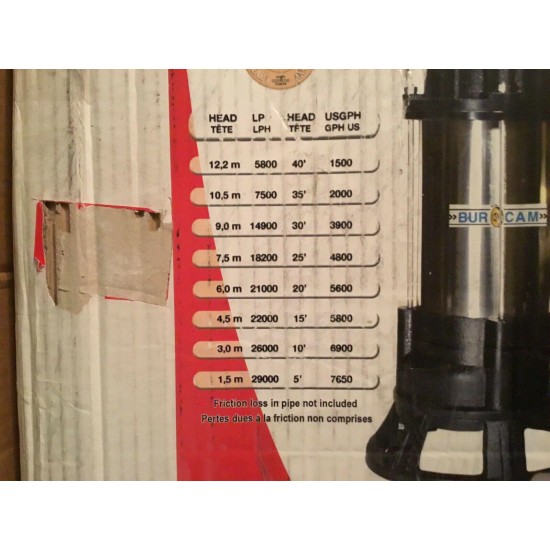 BurCam Sewage Grinder Pump 400418T 1 HP 115 Volt NEW NIB