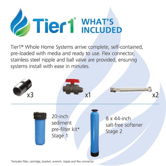 Tier1 Essential Certified Series Salt Free Water Softener 1 - 3 Bathrooms