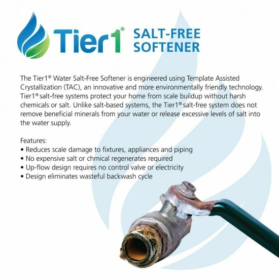 Tier1 Essential Certified Series Salt Free Water Softener 1 - 3 Bathrooms