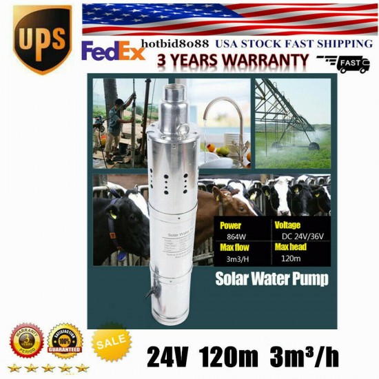864W 3m3/h Solar Submersible Deep Well Water Pump Well Garden Irrigation 120m US