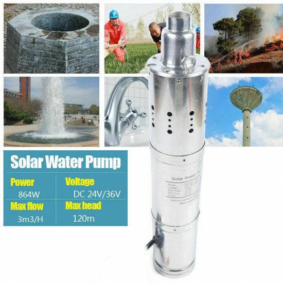 864W 3m3/h Solar Submersible Deep Well Water Pump Well Garden Irrigation 120m US