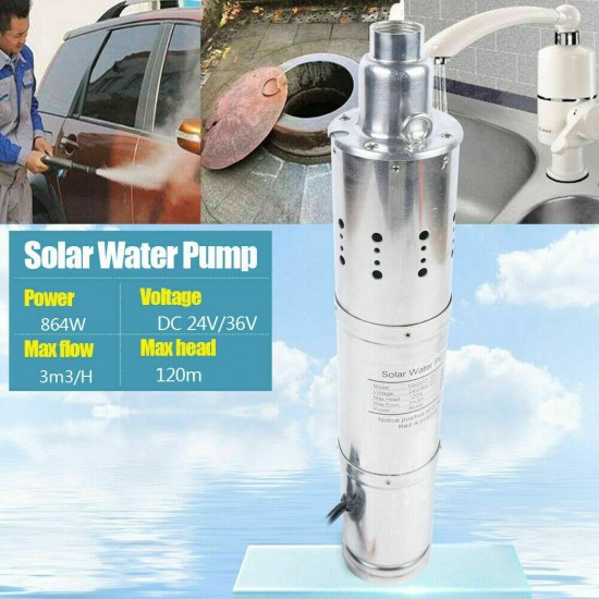 864W 3m3/h Solar Submersible Deep Well Water Pump Well Garden Irrigation 120m US