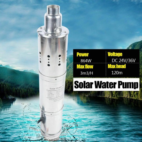 864W 3m3/h Solar Submersible Deep Well Water Pump Well Garden Irrigation 120m US