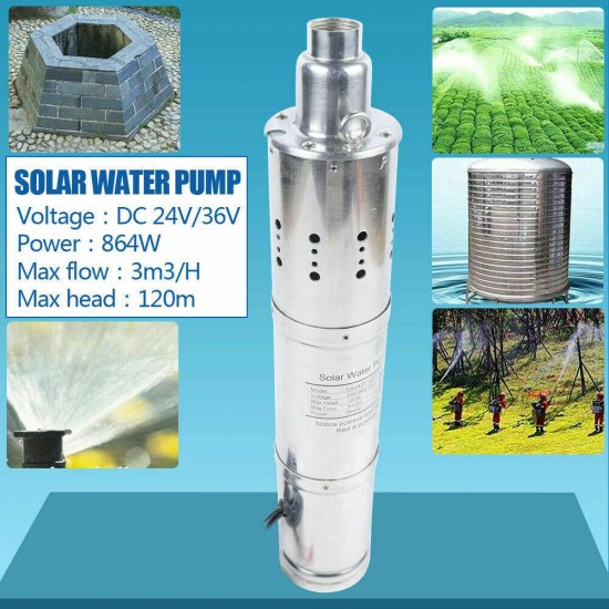 864W 3m3/h Solar Submersible Deep Well Water Pump Well Garden Irrigation 120m US