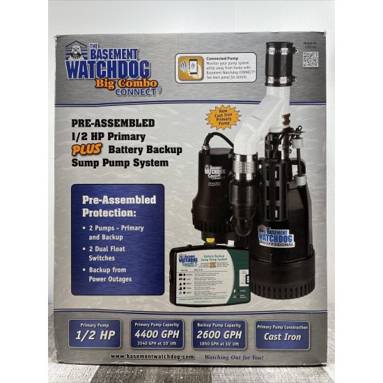 Basement Watchdog Big Combo Connect 1/2 HP Battery Backup Sump Pump CITS-50 NEW