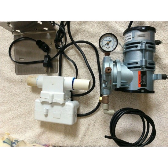 GAST Air Pump with Grid Products Water Flow Switch attached & Mounting Bracket