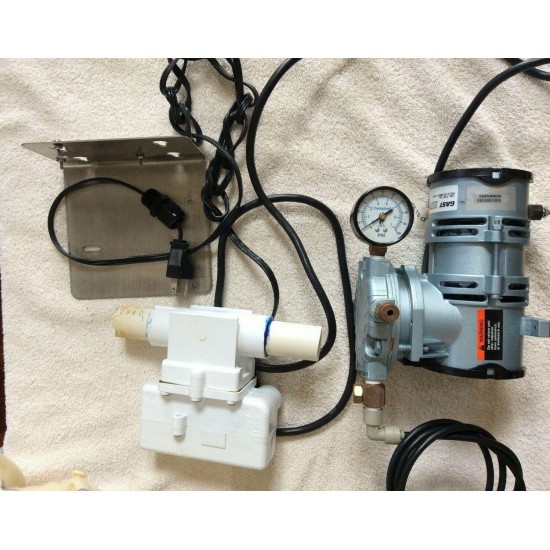 GAST Air Pump with Grid Products Water Flow Switch attached & Mounting Bracket