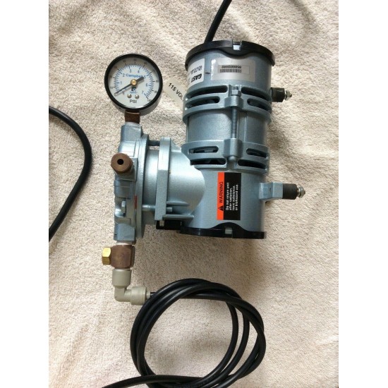 GAST Air Pump with Grid Products Water Flow Switch attached & Mounting Bracket