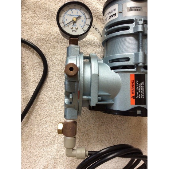 GAST Air Pump with Grid Products Water Flow Switch attached & Mounting Bracket