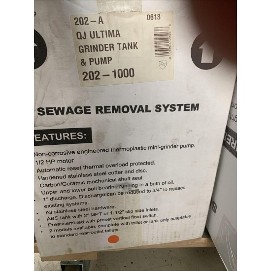 Zoeller Ultima Sewage Removal COMPLETE SYSTEM tank, bowl, & 1/2 HP Grinder pump