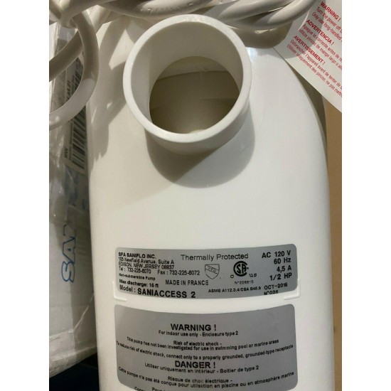 Saniflo 081 0.5 HP 120 V SaniAccess 2 Waste Macerating Pump