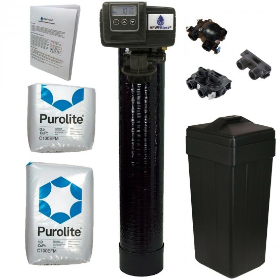 Complete 1.5 Cu Ft 48k Purolite C100EFM Fine Mesh Iron Water Softener with Fleck