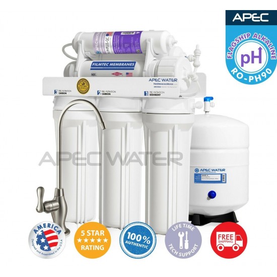 APEC 6 Stage 90 GPD Alkaline High Flow Certified Reverse Osmosis System RO-PH90