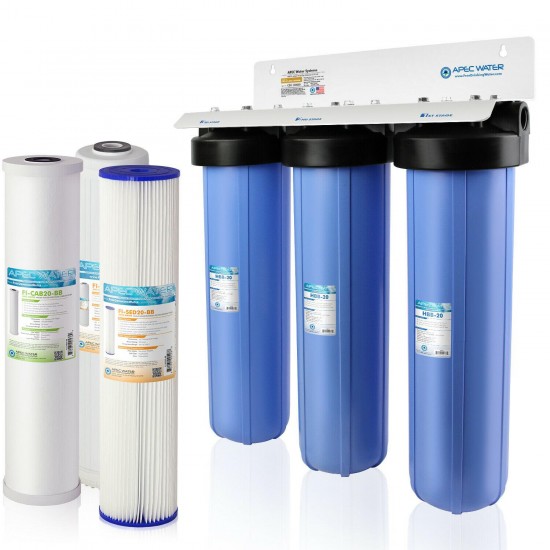 APEC 3 Stage Whole House Water Filter System Sediment, KDF and Carbon Filters