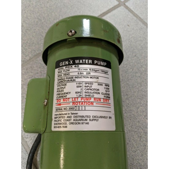 Gen-X PCX40 Aquarium Water Pump 1190gph  22ft 115 V
