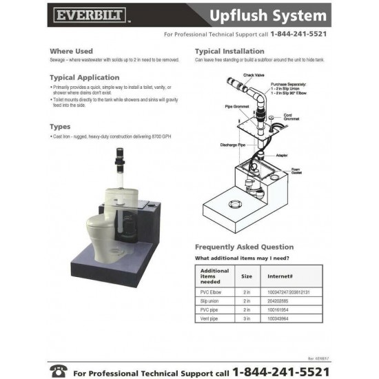 1/2 HP Up Flush System Sewage Pump Kit Toilet Basin Shower Waste Removal Bath