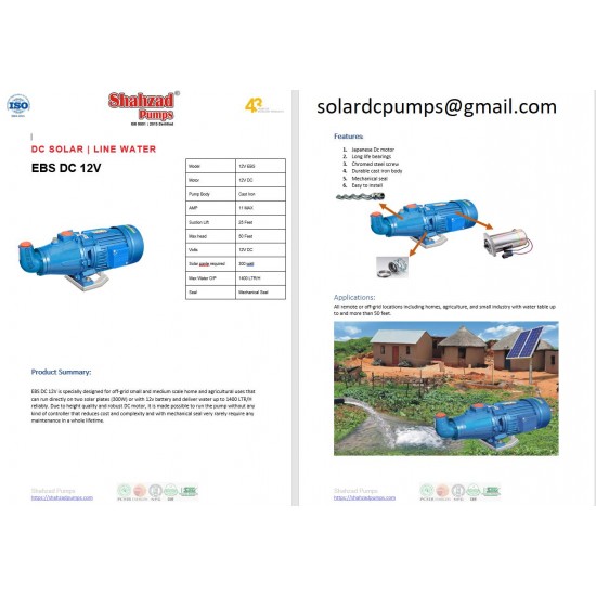 Solar water pump, DC 12V, 300 watt, 2000 LTR/H(Shahzad Pumps's best seller)