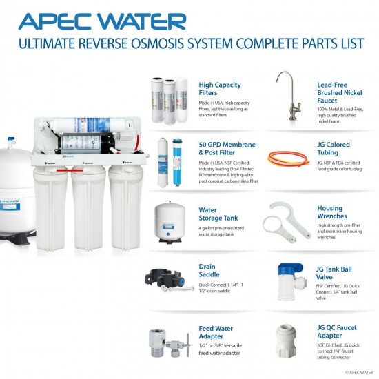 APEC 5 Stage 45 GPD Reverse Osmosis Water Filter System For Low Pressure RO-PUMP