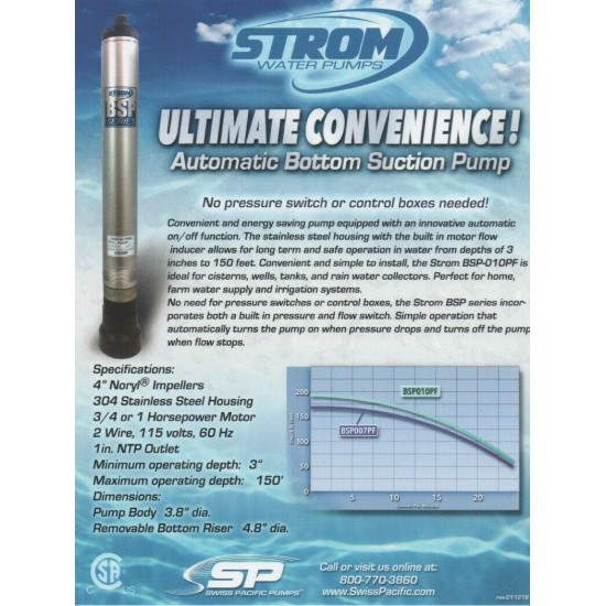 Strom 4 Inch Automatic Bottom Suction Cistern Pump - 25GPM, 3/4HP, 115V, 60Hz