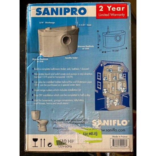 Sanipro Macerator Unit system SFA Saniflo NIB