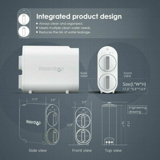 Tankless Reverse Osmosis Water Filtration System 400 GPD,1:1Drain Ratio,5-Stage