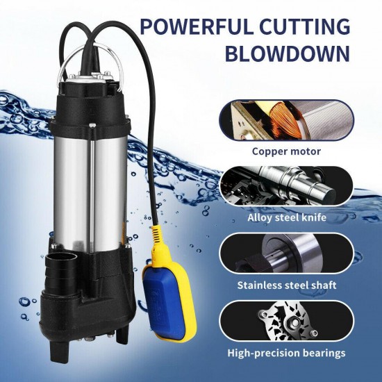 1.5HP Water Pump Submersible Flooding Swimming Pool 2645GPH Emergency Draining