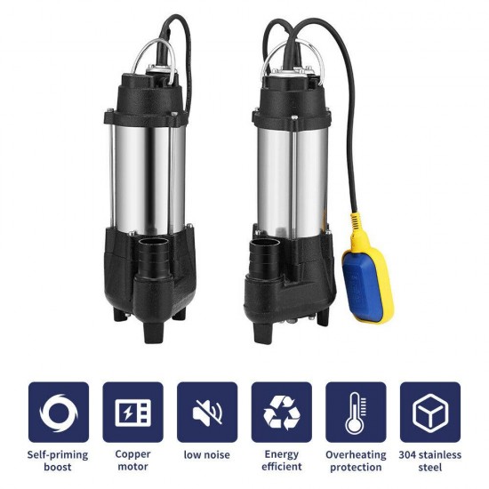 1.5HP Water Pump Submersible Flooding Swimming Pool 2645GPH Emergency Draining