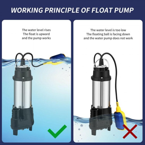 1.5HP Water Pump Submersible Flooding Swimming Pool 2645GPH Emergency Draining