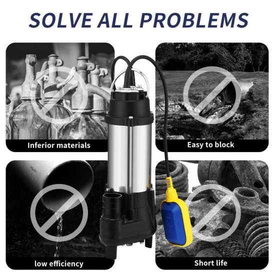 1.5HP Water Pump Submersible Flooding Swimming Pool 2645GPH Emergency Draining