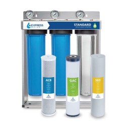 Whole House Water Filtration System SED Charcoal Carbon Pressure Gauges 3 Stage