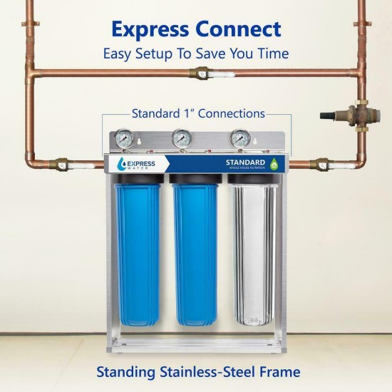 Whole House Water Filtration System SED Charcoal Carbon Pressure Gauges 3 Stage