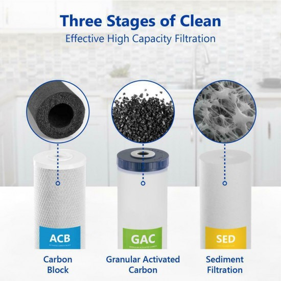 Whole House Water Filtration System SED Charcoal Carbon Pressure Gauges 3 Stage